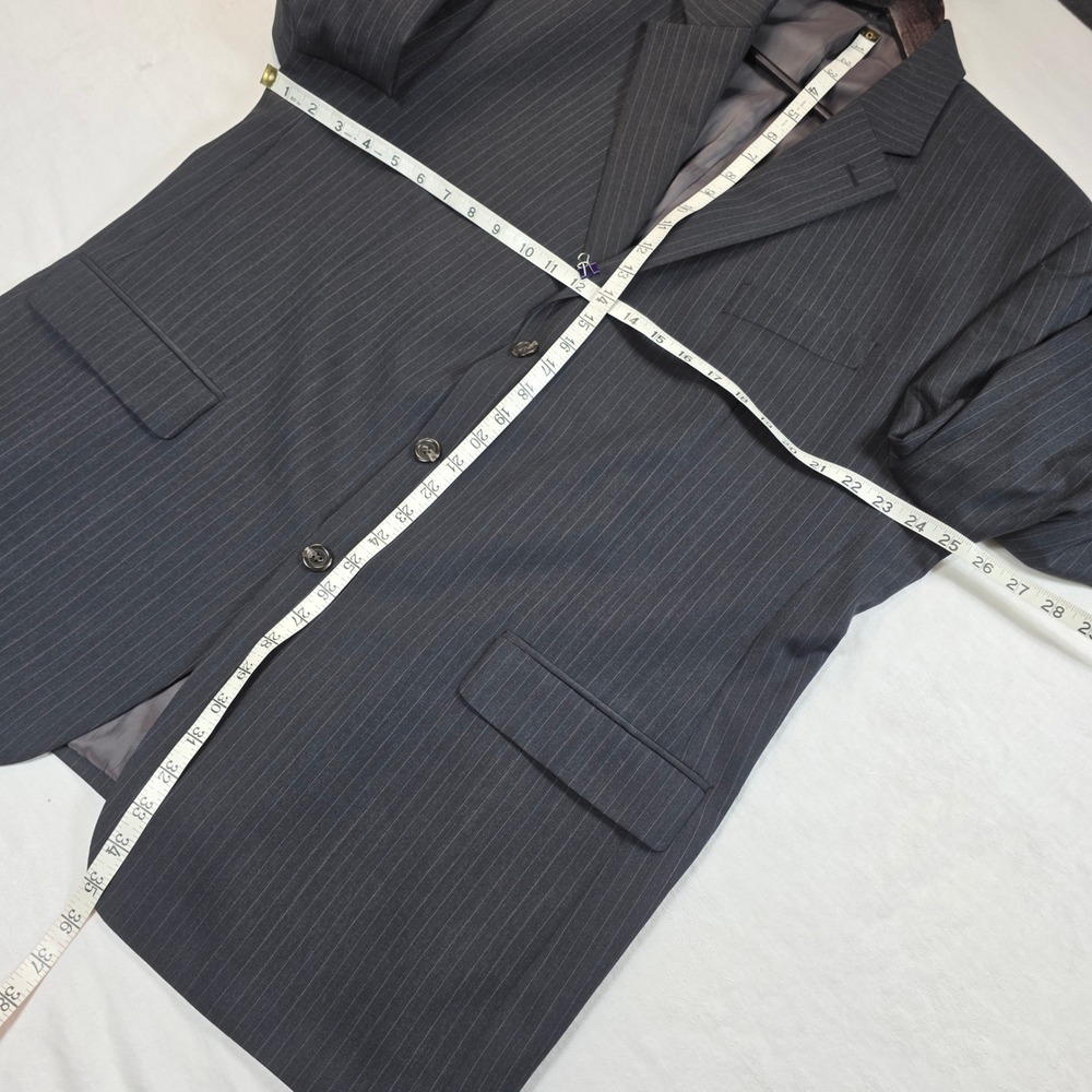 Chaps Mens 48L 42x32 Wool Pinstripe Suit Charcoal Gray 3 Button Pleated Cuffed - Picture 4 of 16